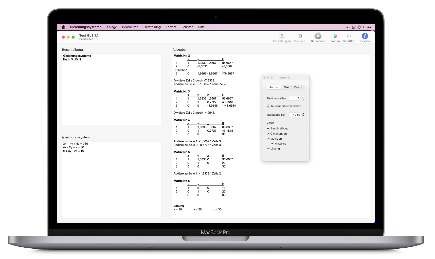MacBook Pro mit Gleichungssystemen