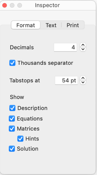 Inspector Format view in Equation Systems