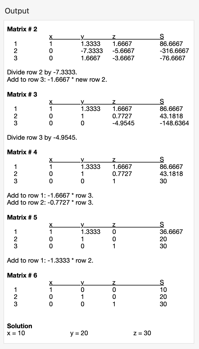 Output with Tableaus view in Equation Systems